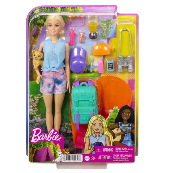 Barbie Camping Spielset mit Malibu Puppe, Hündchen und Accessoires