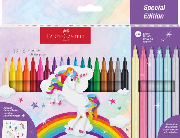 FABER CASTELL Filzstifte 18 + 6 Glitzer