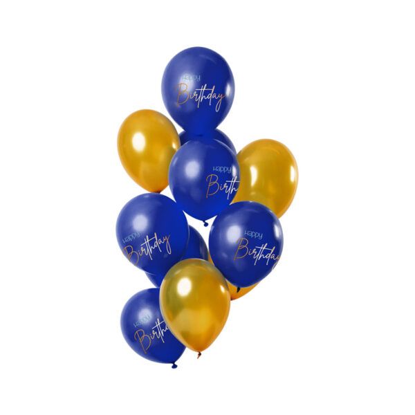 Latexballons Elegant True Blue Happy Birthday blau-gold