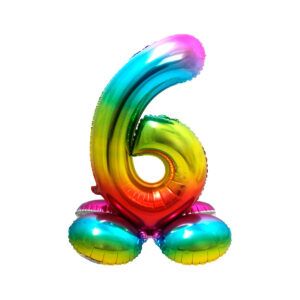 Folienballon Zahl 6 mit Basis rainbow