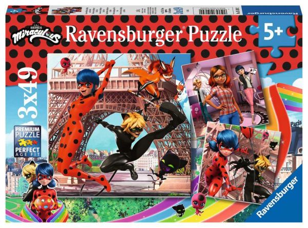 Puzzle 3x49 Teile Helden Ladybug und Cat Noir 05.189