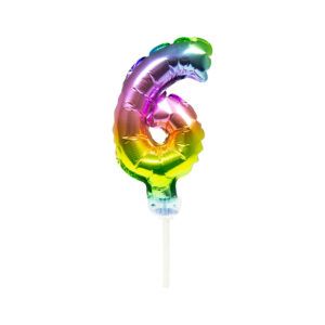 Folienballon Zahl 6 Tortendeko rainbow
