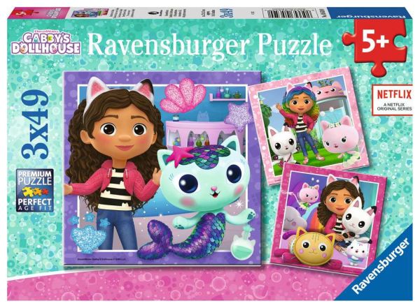 Ravensburger Puzzle 3x49 Gabby's Dollhouse Spielzeit mit Gabby 05.659