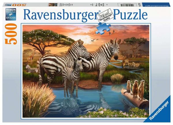 Puzzle 500 Teile Zebras im Wasserloch 17.376