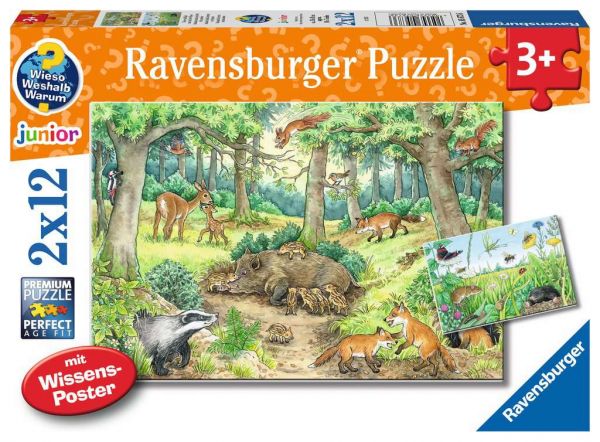 WWW Puzzle 2x12 Teile Tiere im Wald und auf der Wiese 05.673