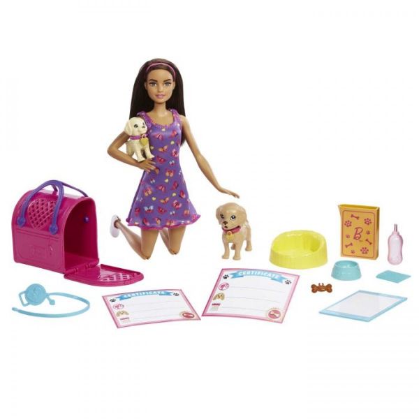 Barbie Puppe brünett mit Hundwelpen